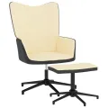 Chaise de relaxation et repose-pied Blanc crème Velours et PVC
