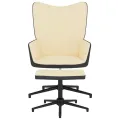 Chaise de relaxation et repose-pied Blanc crème Velours et PVC