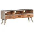 Meuble TV Gris 130x35x51 cm Bois massif de manguier brut
