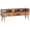 Meuble TV Gris 130x35x51 cm Bois massif de manguier brut