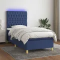 cadre de lit et matelas et LED Bleu 90x200 cm Tissu