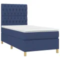 cadre de lit et matelas et LED Bleu 90x200 cm Tissu