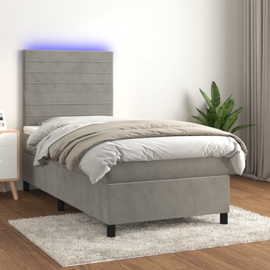 cadre de lit matelas LED Gris clair 90x200cm Velours