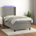 cadre de lit et matelas et LED Gris clair 90x190cm