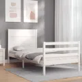 Cadre de lit avec tête de lit blanc petit simple bois massif