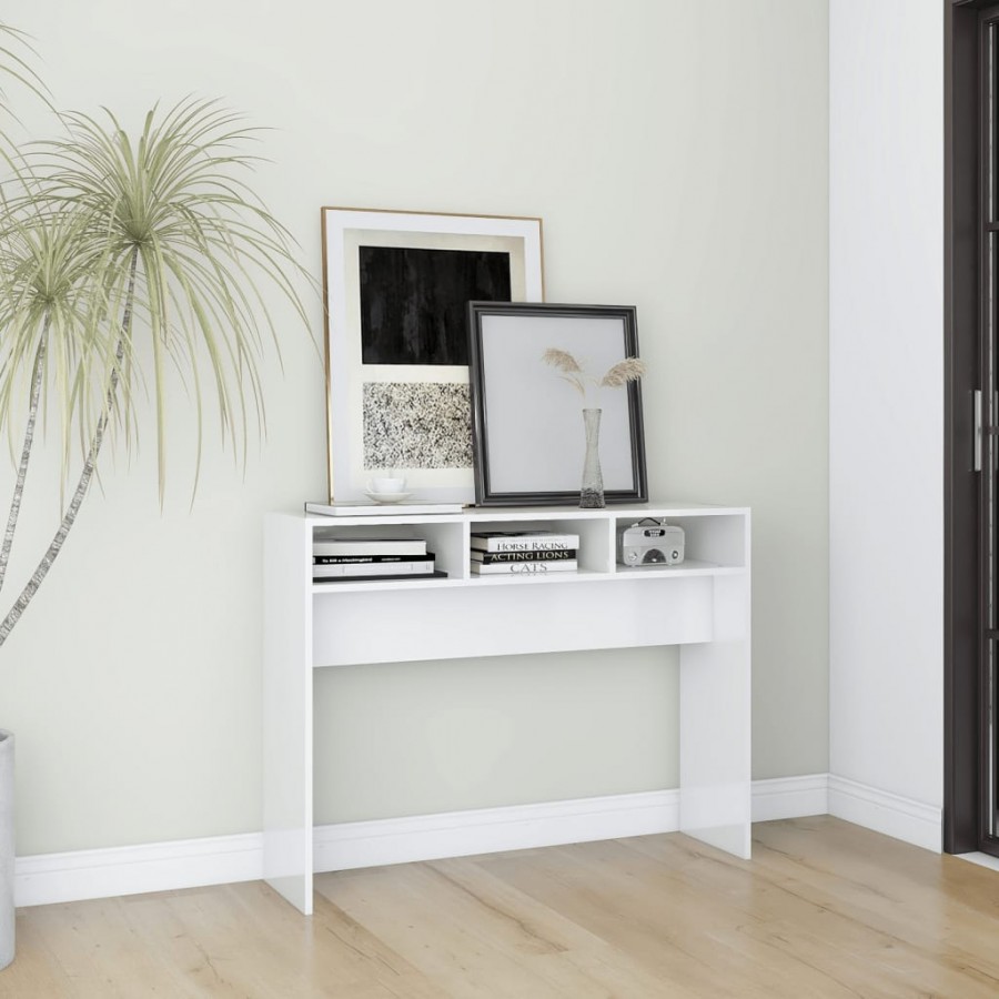 Table console Blanc brillant 105x30x80 cm Aggloméré