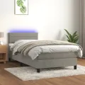 cadre de lit et matelas et LED Gris clair 90x190 cm