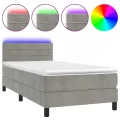 cadre de lit et matelas et LED Gris clair 90x190 cm