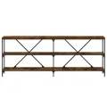 Table console chêne fumé 200x30x75 cm bois d'ingénierie et fer