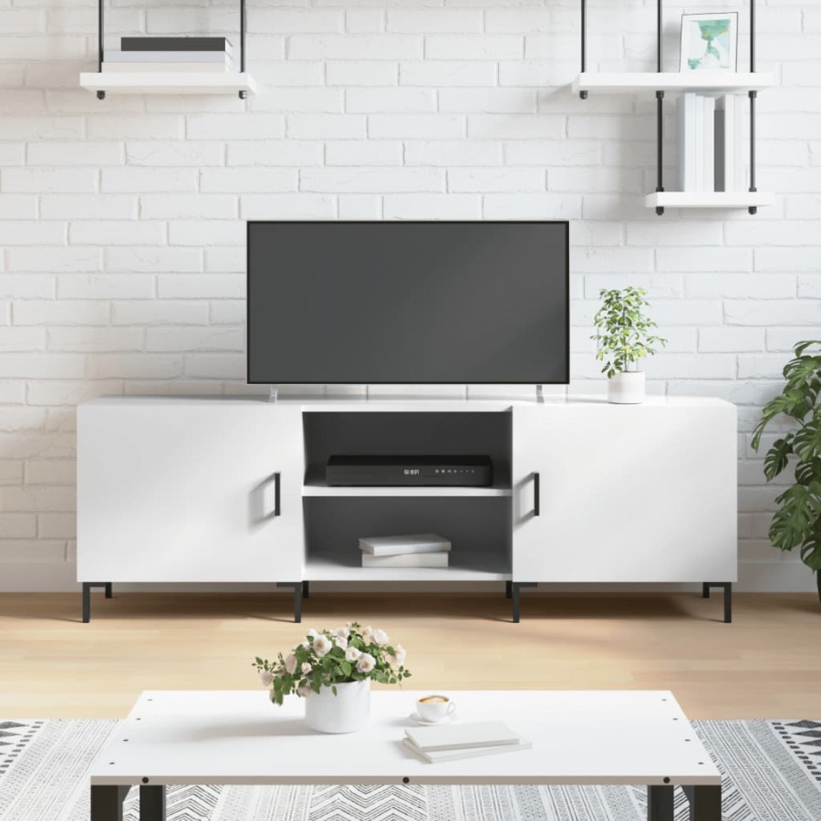 Meuble TV blanc brillant 150x30x50 cm bois d'ingénierie