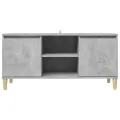 Meuble TV avec pieds en bois massif Gris béton 103,5x35x50 cm