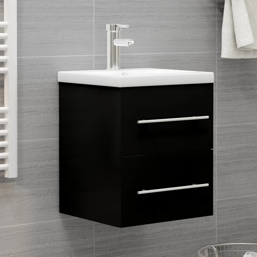 Armoire d'évier avec lavabo intégré Noir Aggloméré