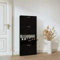 Armoire à chaussures Noir 59x17x150 cm Bois d'ingénierie