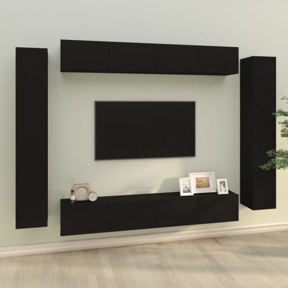 Ensemble de meubles TV 8 pcs Noir Bois d'ingénierie