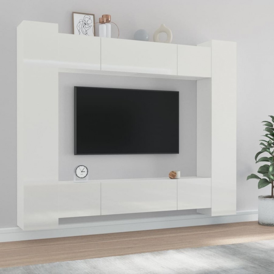 Ensemble de meubles TV 8 pcs Blanc brillant Bois d'ingénierie