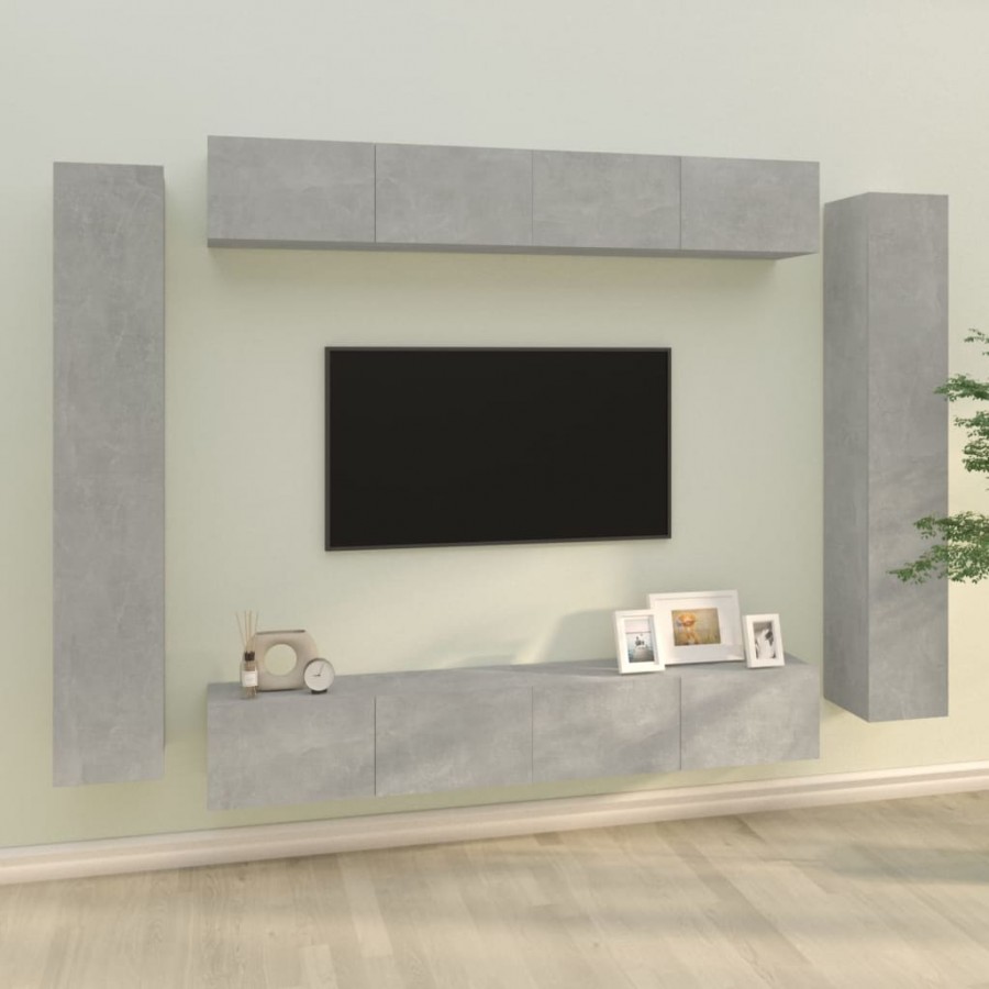 Ensemble de meubles TV 8 pcs Gris béton Bois d'ingénierie