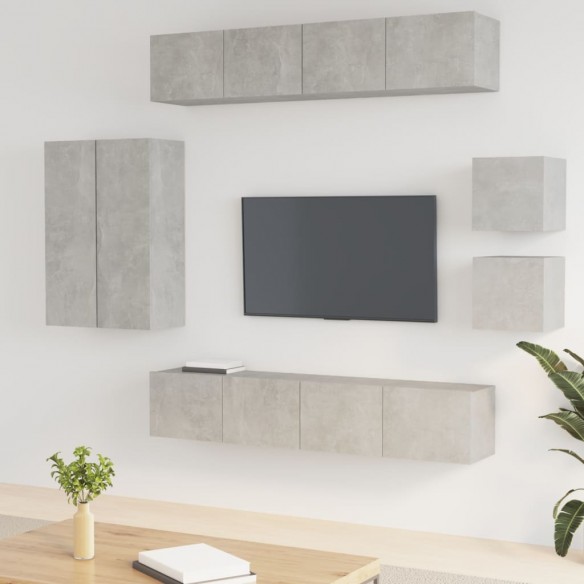 Ensemble de meubles TV 8 pcs Gris béton Bois d'ingénierie