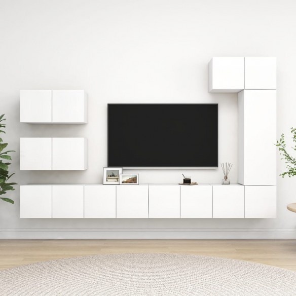 Ensemble de meuble TV 8 pcs Blanc Aggloméré