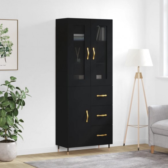 Buffet haut Noir 69,5x34x180 cm Bois d'ingénierie