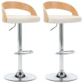 Tabourets de bar lot de 2 crème similicuir et bois courbé