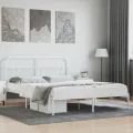 Cadre de lit métal avec tête de lit blanc 183x213 cm