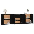 Buffets 3 pcs noir bois d'ingénierie