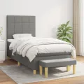 cadre de lit avec matelas Gris foncé 80x200 cm Tissu