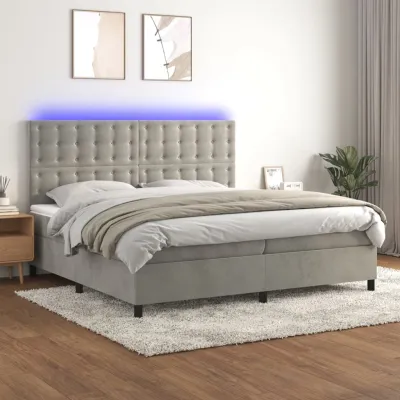 cadre de lit matelas et LED Gris clair 200x200 cm