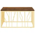 Table basse doré acier inoxydable et bois massif récupération