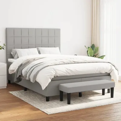 cadre de lit avec matelas Gris clair 140x190cm Tissu