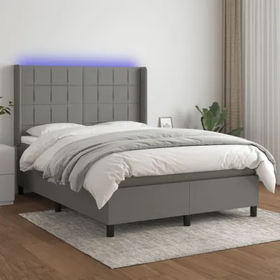 cadre de lit matelas LED Gris foncé 140x190 cm Tissu