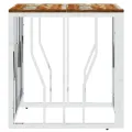 Table basse argenté acier inoxydable/bois massif récupération