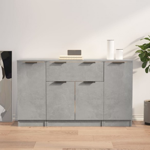 Buffets 3 pcs gris béton bois d'ingénierie