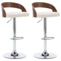 Tabourets de bar lot de 2 crème similicuir et bois courbé