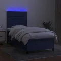 cadre de lit et matelas et LED Bleu 100x200 cm Tissu