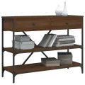Table console avec tiroirs et étagères chêne marron