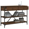 Table console avec tiroirs et étagères chêne marron