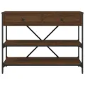 Table console avec tiroirs et étagères chêne marron