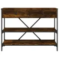 Table console avec tiroirs et étagères chêne fumé