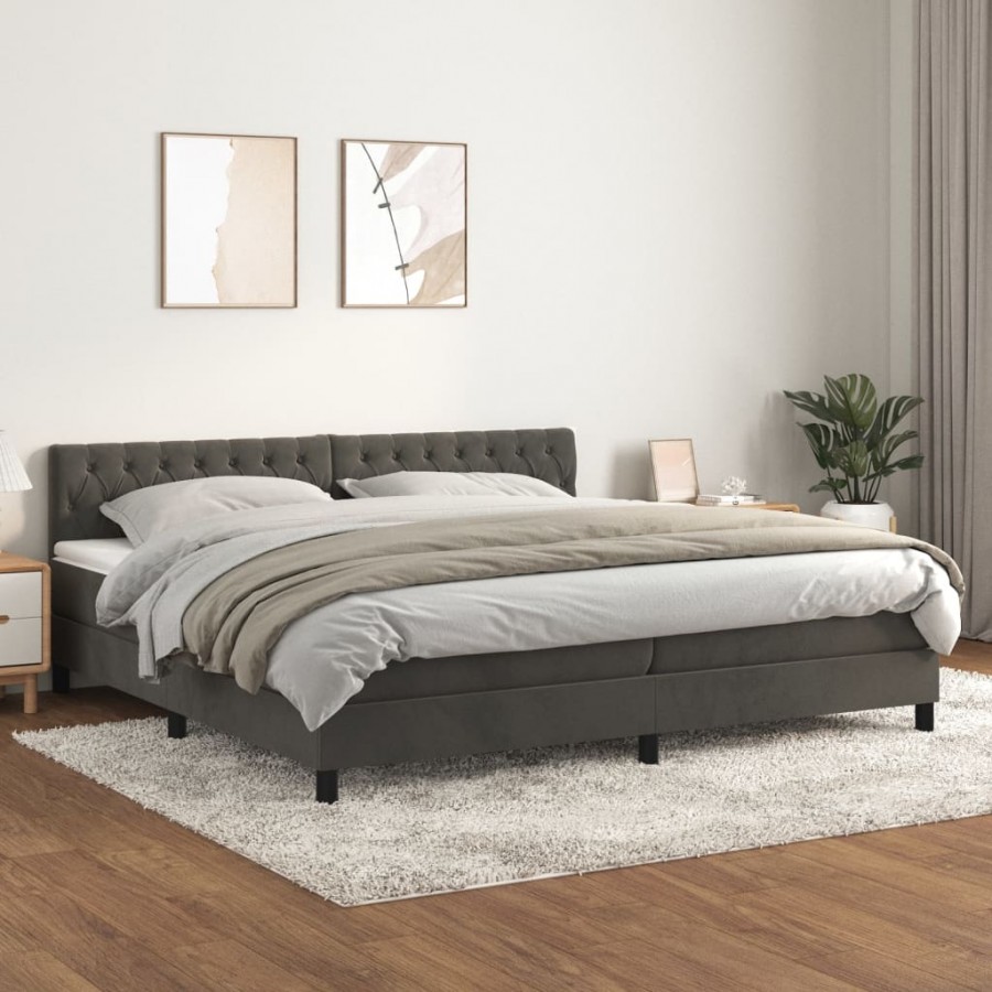 cadre de lit et matelas Gris foncé 200x200cm Velours