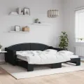 Lit de jour avec lit gigogne noir 100x200 cm tissu