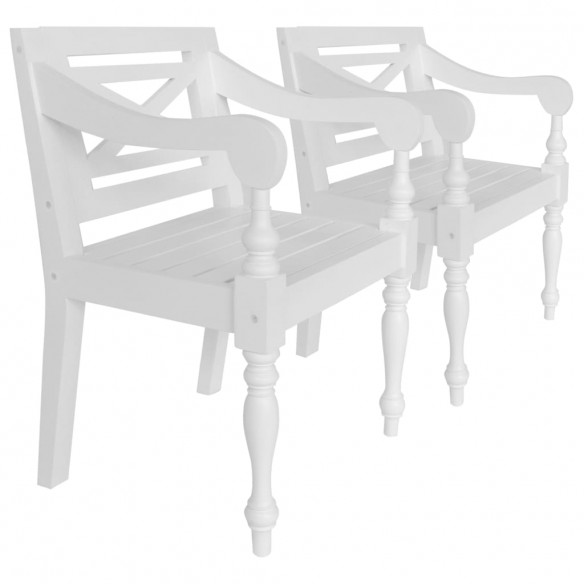 Chaises Batavia lot de 2 blanc bois d'acajou massif