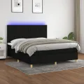 cadre de lit et matelas et LED Noir 160x200 cm Tissu