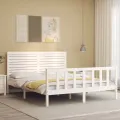 Cadre de lit avec tête de lit blanc 160x200 cm bois massif