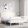 Cadre de lit avec tête de lit blanc 160x200 cm bois massif