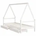 Cadre de lit enfant tiroirs blanc 90x200 cm bois de pin massif