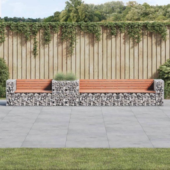 Banc de jardin avec panier en gabion bois massif de douglas