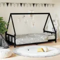 Cadre de lit pour enfants noir 90x200 cm bois de pin massif