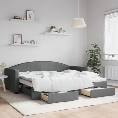 Lit de jour avec gigogne et tiroirs gris foncé 90x200 cm tissu