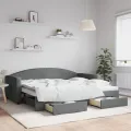 Lit de jour avec gigogne et tiroirs gris foncé 90x200 cm tissu
